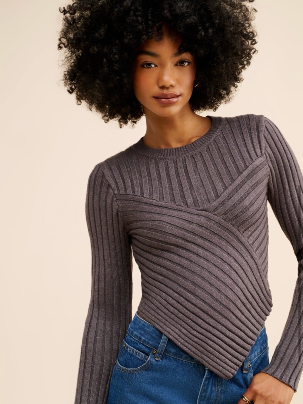 Steve Madden Melissa Asymmetrical Ribbed Sweater, Small